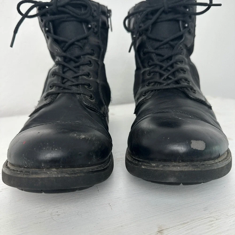 Steve Madden Boots Mens 12 P-Lineup Black Cap Toe Side Zip Combat Boot